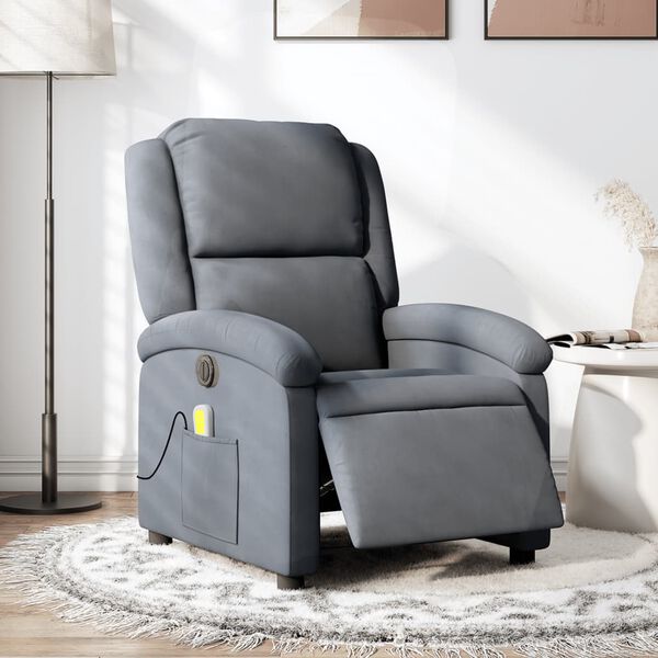 vidaXL Fauteuil inclinable de massage &eacute;lectrique gris fonc&eacute; velours