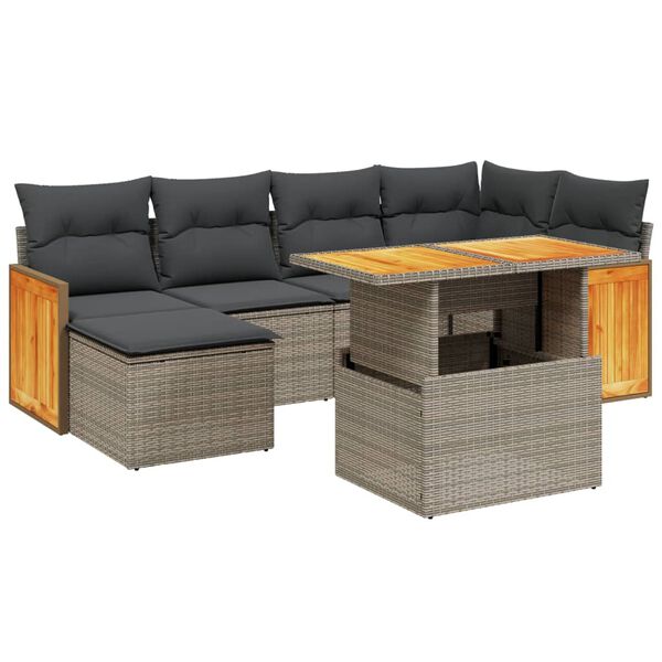 vidaXL Salon de jardin avec coussins 7 pcs gris r&eacute;sine tress&eacute;e