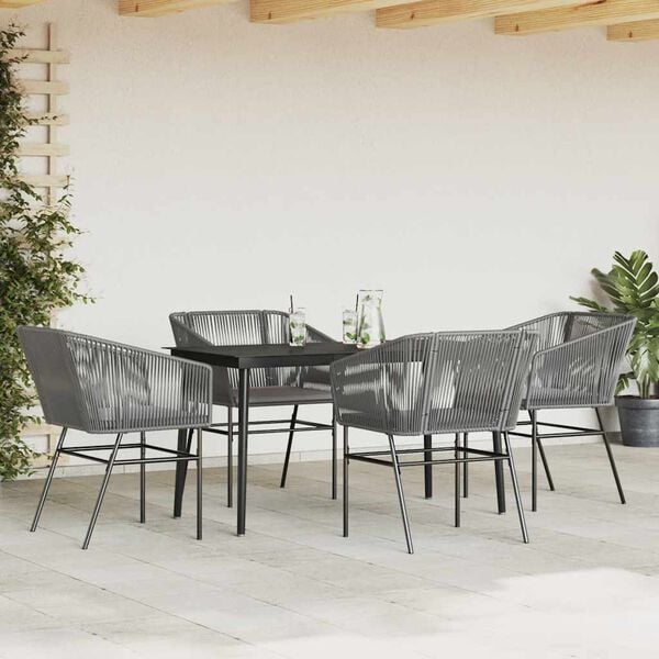 vidaXL Ensemble &agrave; manger jardin coussins 5 pcs gris poly rotin verre