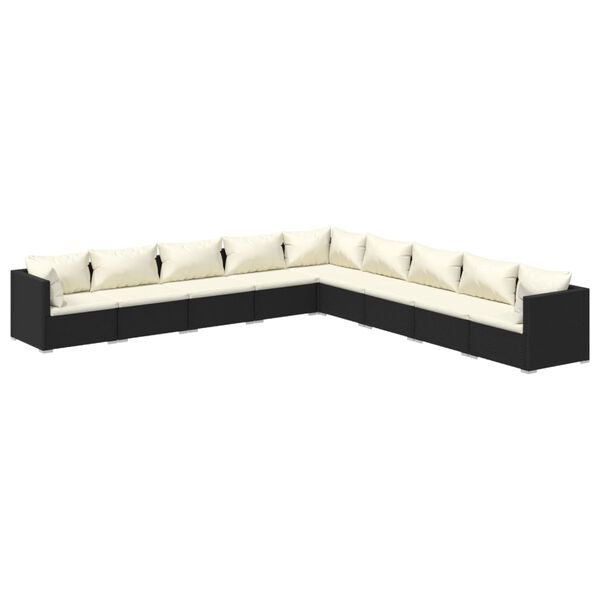 vidaXL Salon de jardin 9 pcs avec coussins R&eacute;sine tress&eacute;e Noir