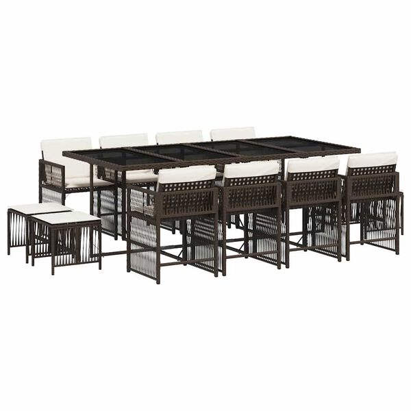 vidaXL Ensemble &agrave; manger de jardin avec coussins 13 pcs marron rotin