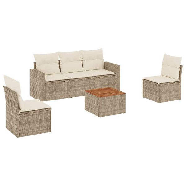vidaXL Salon de jardin avec coussins 6 pcs beige r&eacute;sine tress&eacute;e