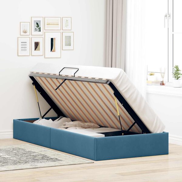 vidaXL Lit de Rangement avec stockage Bleu fonc&eacute; 100 x 200 cm Velours