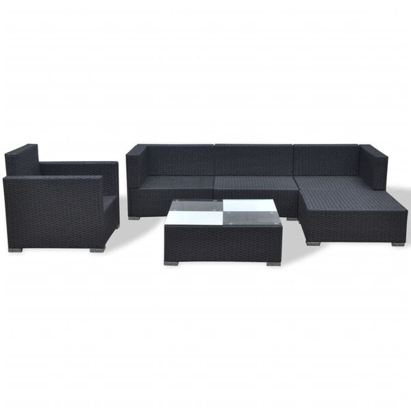 vidaXL Salon de jardin 6 pcs avec coussins Résine tressée Noir