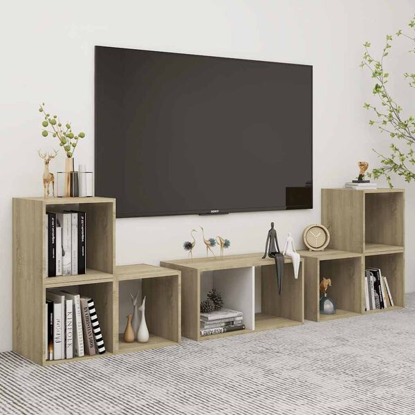 vidaXL Ensemble de meubles TV 6 pcs Blanc ch&ecirc;ne sonoma Bois ing&eacute;nierie