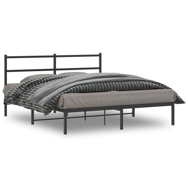 vidaXL Cadre de lit m&eacute;tal sans matelas et t&ecirc;te de lit noir 160x200 cm