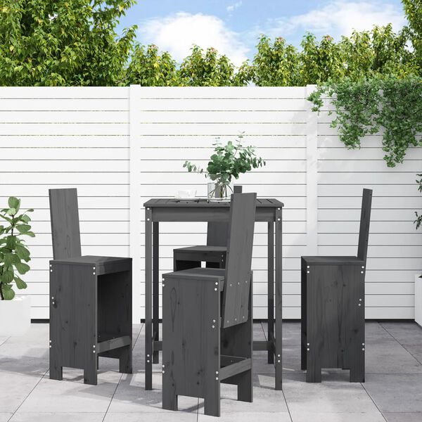 vidaXL Ensemble de bar de jardin 5 pcs gris bois de pin massif