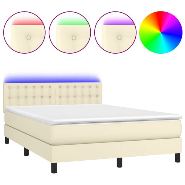 vidaXL Sommier &agrave; lattes de lit avec matelas et LED Cr&egrave;me 140x200 cm