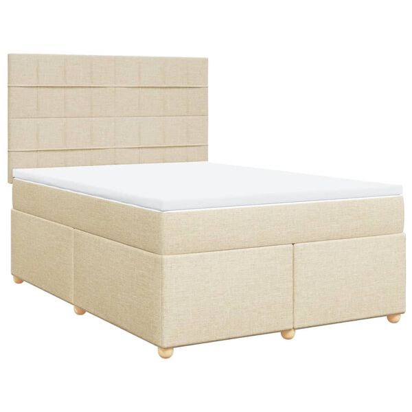 vidaXL Sommier &agrave; lattes de lit avec matelas Cr&egrave;me 140x200 cm Tissu