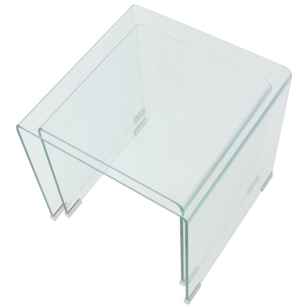 vidaXL Ensemble de tables gigognes 2 Pièces Verre trempé Transparent