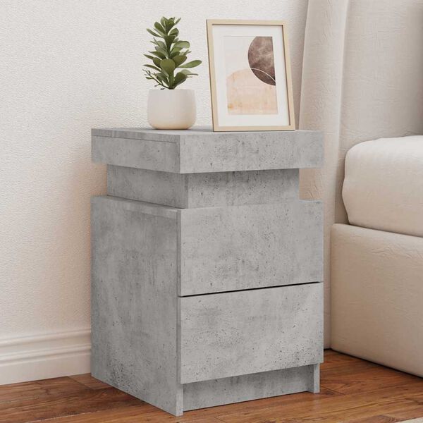 vidaXL Tables de chevet avec lumi&egrave;res LED 2 pcs gris b&eacute;ton 35x39x55 cm