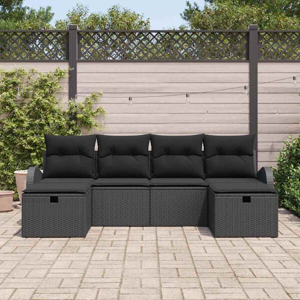 vidaXL Ensemble de Canap&eacute;s avec coussin 6 pcs Noir polyrotin