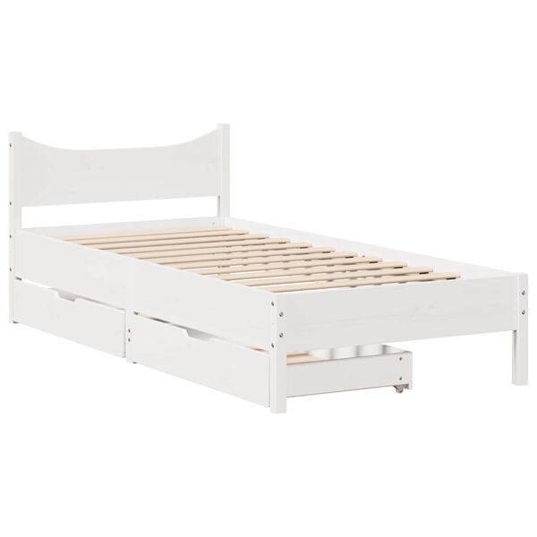 vidaXL Cadre de lit avec tiroirs blanc 90x190 cm bois pin massif