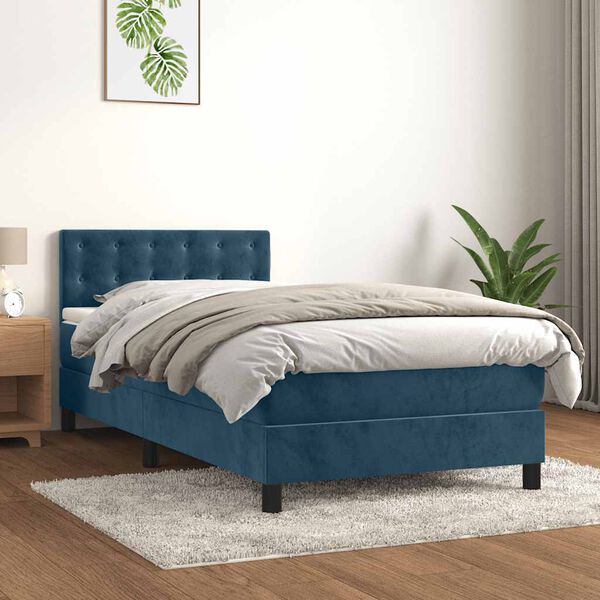 vidaXL Sommier &agrave; lattes de lit avec matelas Bleu fonc&eacute; 90x200 cm