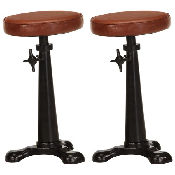 vidaXL Tabourets de bar lot de 2 marron cuir véritable et fonte