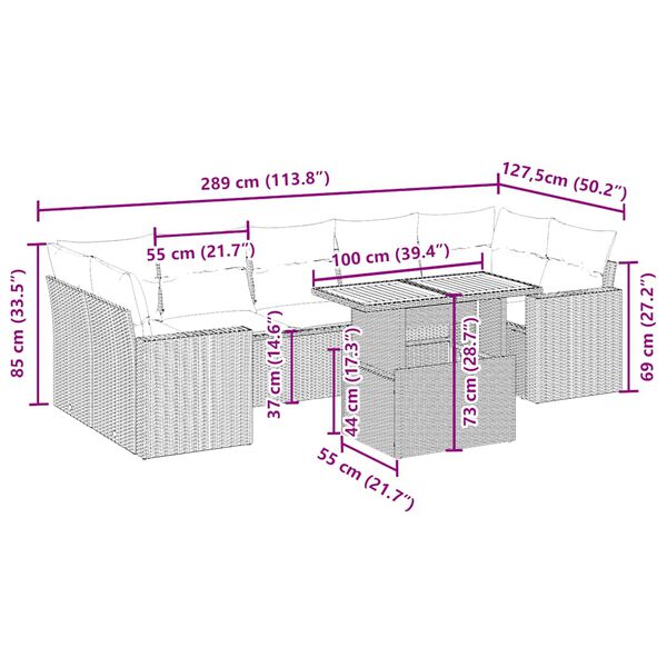 vidaXL Salon de jardin avec coussins 8 pcs beige r&eacute;sine tress&eacute;e