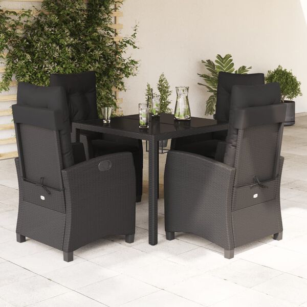 vidaXL Ensemble &agrave; manger de jardin coussins 5pcs Noir R&eacute;sine tress&eacute;e