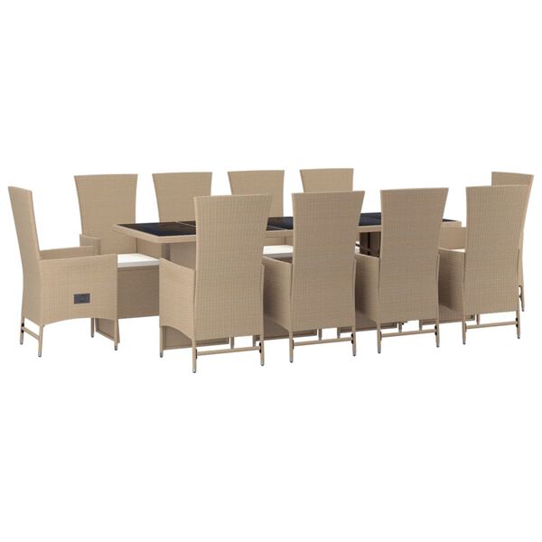 vidaXL Ensemble &agrave; manger de jardin et coussins 11 pcs beige poly rotin