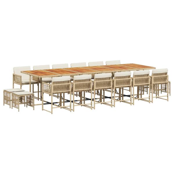 vidaXL Ensemble &agrave; manger de jardin et coussins 17 pcs beige