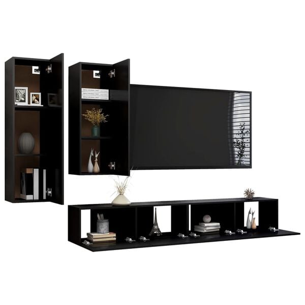 vidaXL Ensemble de meuble TV 4 pcs Noir Bois d'ing&eacute;nierie