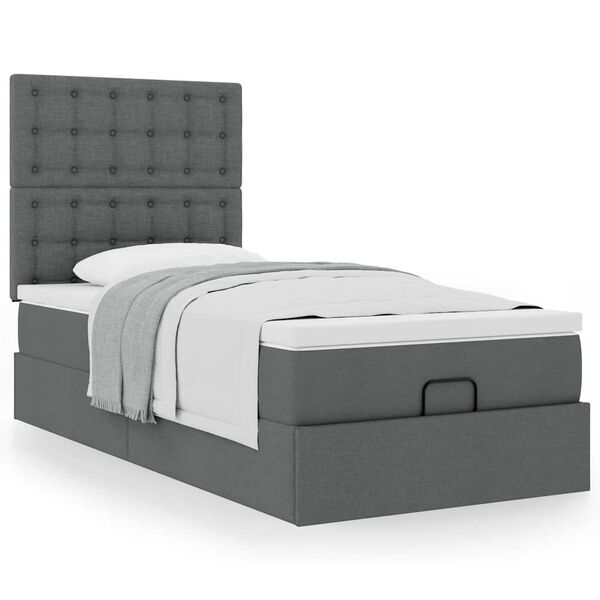 vidaXL Cadre de lit ottoman avec matelas gris fonc&eacute; 80x200 cm tissu
