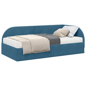 vidaXL Cadre de lit d'angle avec matelas 2 pcs Bleu Velours