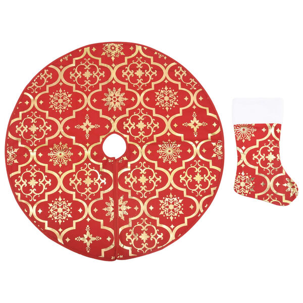vidaXL Jupe de sapin de Noël de luxe avec chaussette, tissu rouge, 150 cm