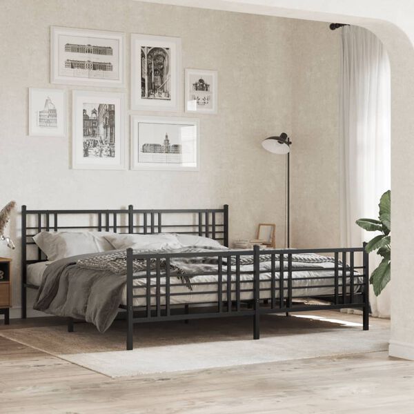vidaXL Cadre de lit m&eacute;tal sans matelas avec pied de lit noir 180x200cm