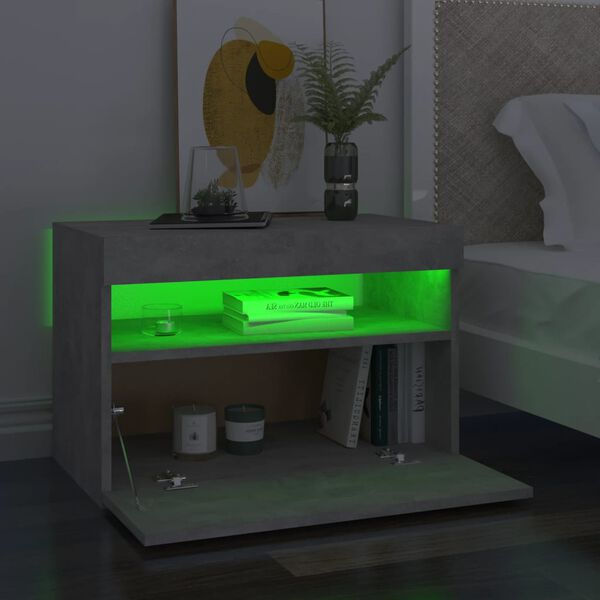 vidaXL Table de chevet avec lumières LED gris béton 60x35x40 cm