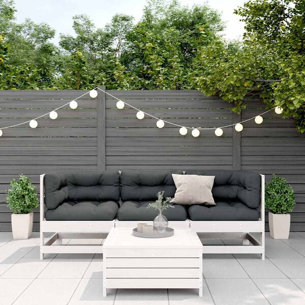vidaXL Salon de jardin 4 pcs avec coussins blanc bois de pin massif
