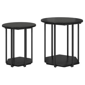 vidaXL Ensemble de tables d'appoint avec &eacute;tag&egrave;re 2 pcs Ch&ecirc;ne noir
