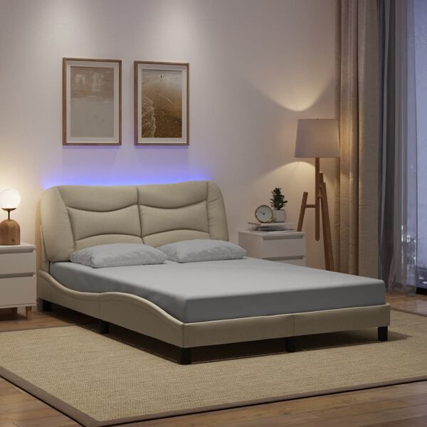 vidaXL Cadre de lit avec LED sans matelas Hvar cr&egrave;me 120x200 cm tissu