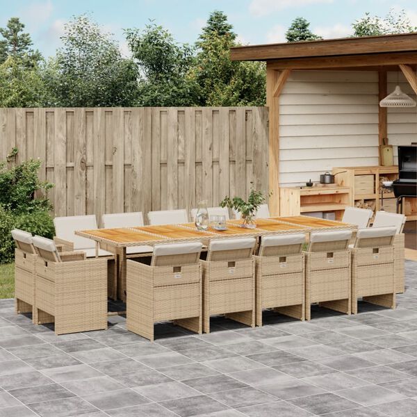 vidaXL Ensemble &agrave; manger de jardin et coussins 15 pcs beige