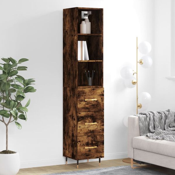 vidaXL Buffet haut Ch&ecirc;ne fum&eacute; 34,5x34x180 cm Bois d'ing&eacute;nierie