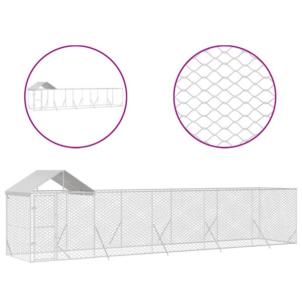 vidaXL Chenil d'ext&eacute;rieur pour chiens avec toit argent&eacute; 10x2x2,5 m