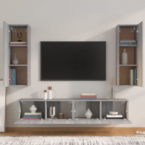 vidaXL Ensemble de meubles TV 4 pcs Sonoma gris Bois d'ingénierie