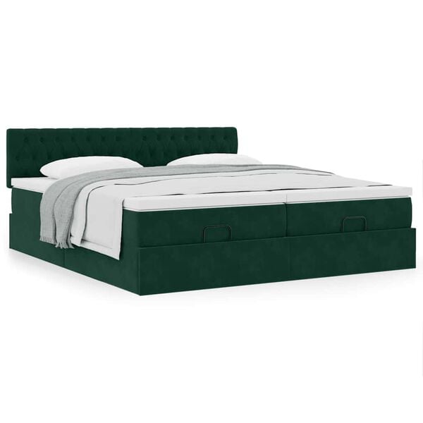 vidaXL Cadre de lit ottoman avec matelas vert fonc&eacute; 160x200 cm velours