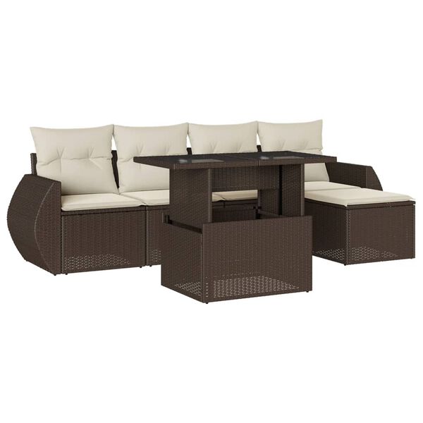 vidaXL Salon de jardin avec coussins 6 pcs marron résine tressée