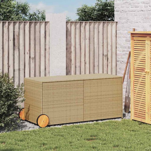 vidaXL Bo&icirc;te de rangement de jardin et roues m&eacute;lange beige 283L rotin