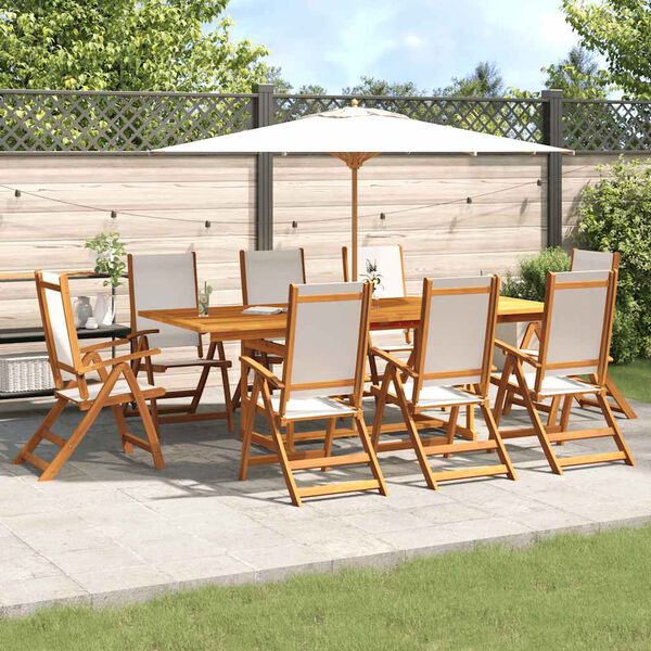vidaXL Ensemble &agrave; manger de jardin 9pcs bois d'acacia solide textil&egrave;ne