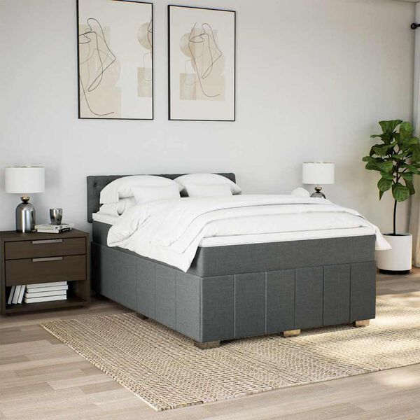 vidaXL Sommier &agrave; lattes de lit avec matelas Gris fonc&eacute; 140x190cm Tissu