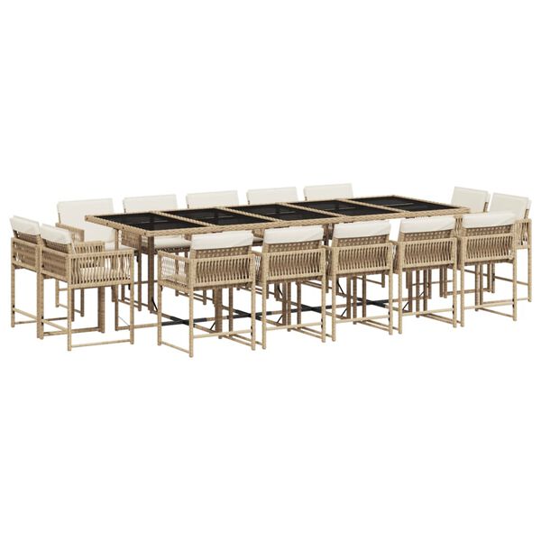 vidaXL Ensemble &agrave; manger de jardin et coussins 15 pcs beige