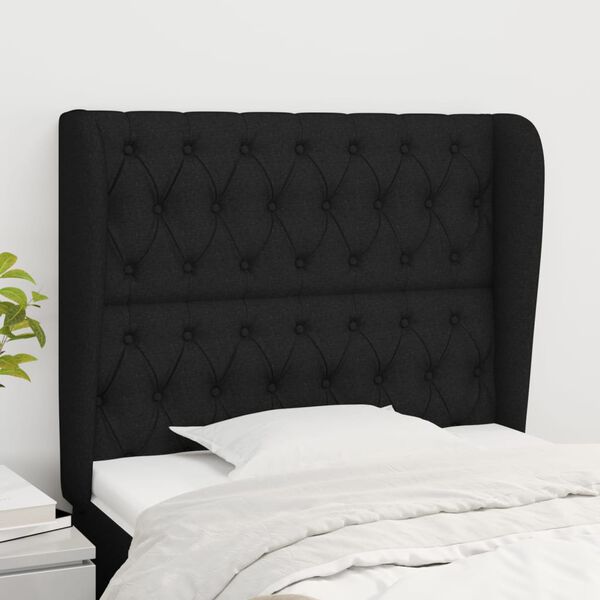 vidaXL T&ecirc;te de lit avec oreilles Noir 93x23x118/128 cm Tissu