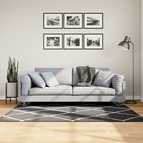 vidaXL Tapis shaggy &agrave; poils longs moderne noir et cr&egrave;me 120x170 cm