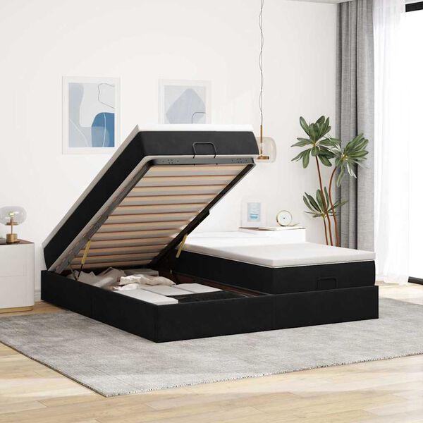 VidaXL Cadre de lit ottoman avec matelas noir 160x200 cm velours