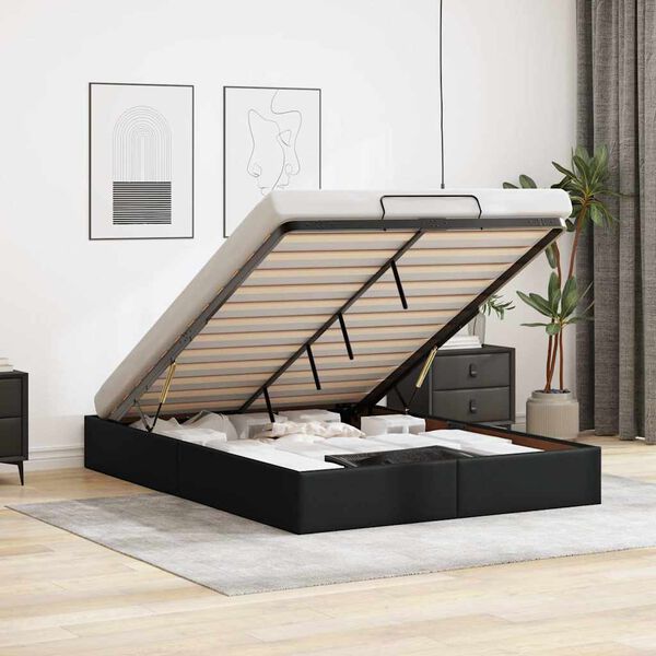 vidaXL Cadre de lit ottoman sans matelas noir 140x190 cm similicuir