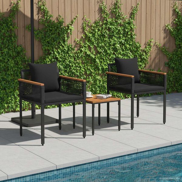 vidaXL Ensemble de meubles d'ext&eacute;rieur 3 pcs Noir Rotin PE