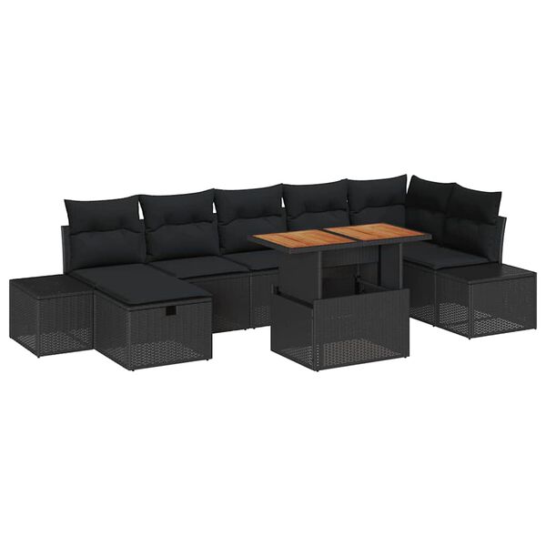 vidaXL Ensemble de canap&eacute; de jardin avec coussin 8 pcs Noir polyrotin