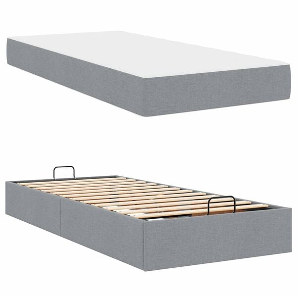 vidaXL Cadre de lit avec matelas avec matelas 2 pcs Gris clair tissu