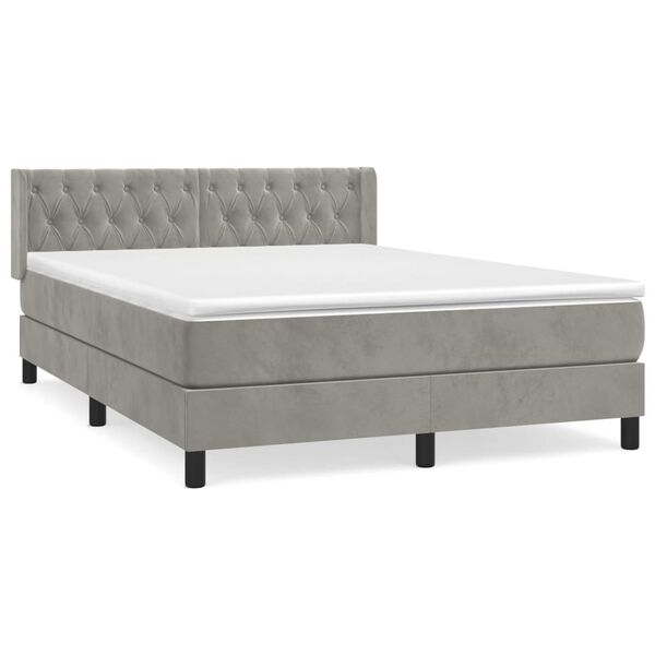 vidaXL Sommier &agrave; lattes de lit et matelas Gris clair 140x190cm Velours
